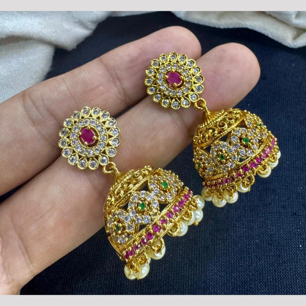 Manisha Jewellery Elegant Gold Plated Pota Stone And Austrian Jhumki Earrings