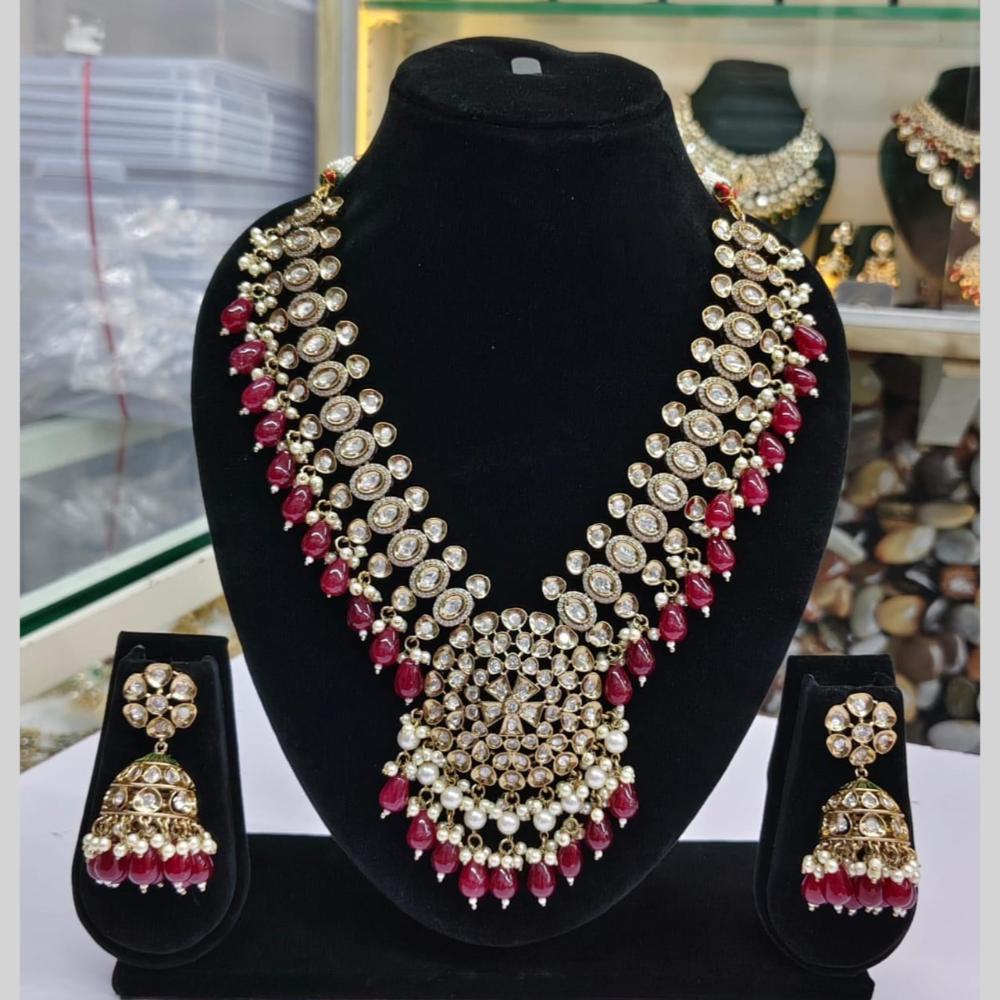 Manisha Jewellery Royal Gold Plated Kundan with Beads Necklace Set -Party Wear Jewellery