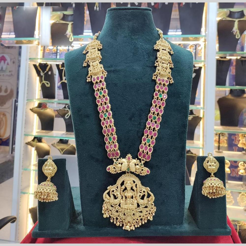 Manisha Jewellery Antique Long Temple Necklace Set with Goddess Lakshmi Motif