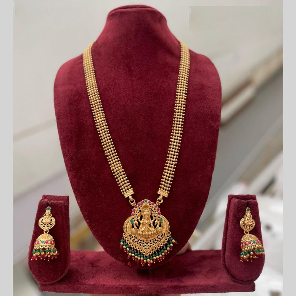 Manisha Long Temple Necklace Set Featuring Goddess Lakshmi