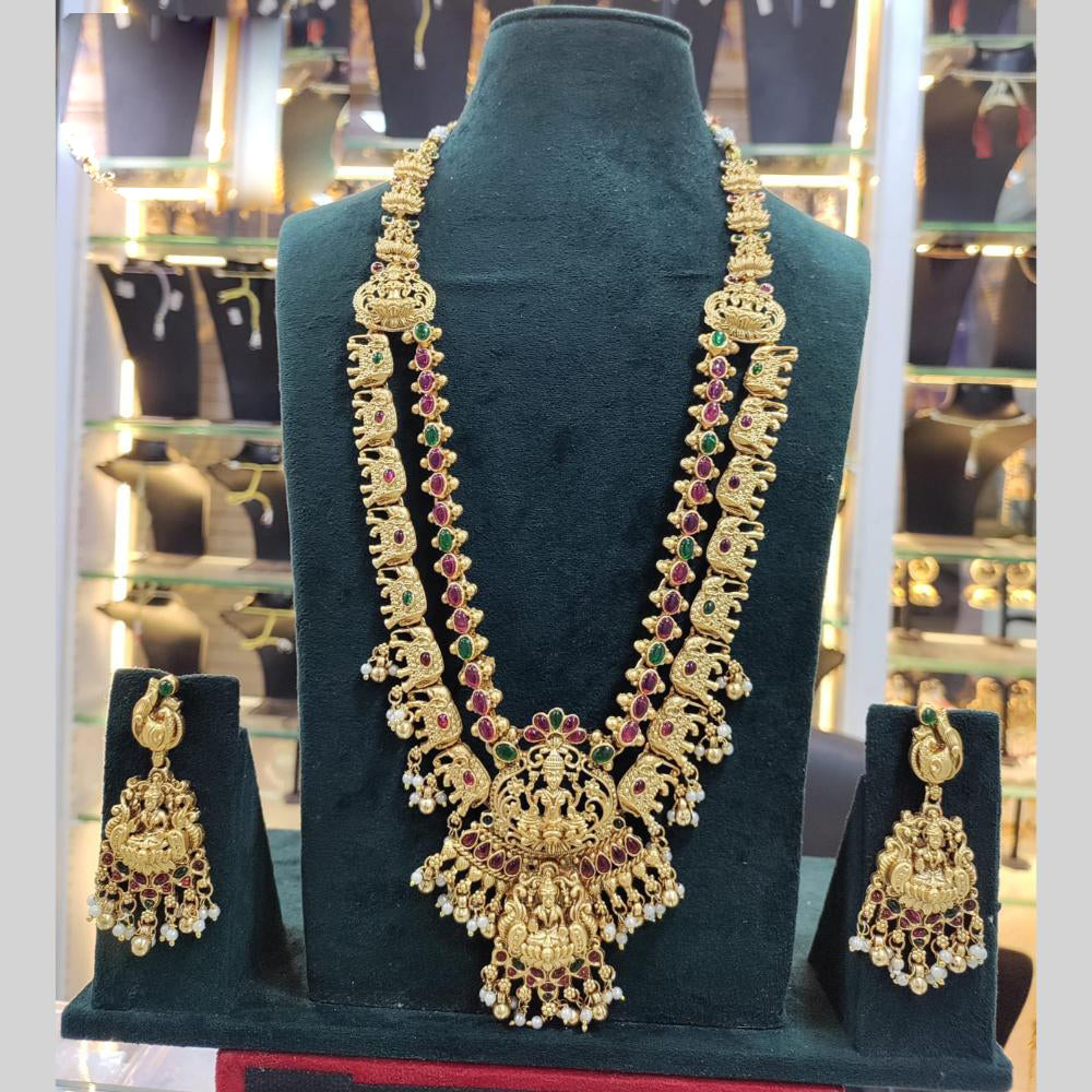 Manisha Jewellery Goddess and Elephant Motif Ethnic Long Temple Necklace Set