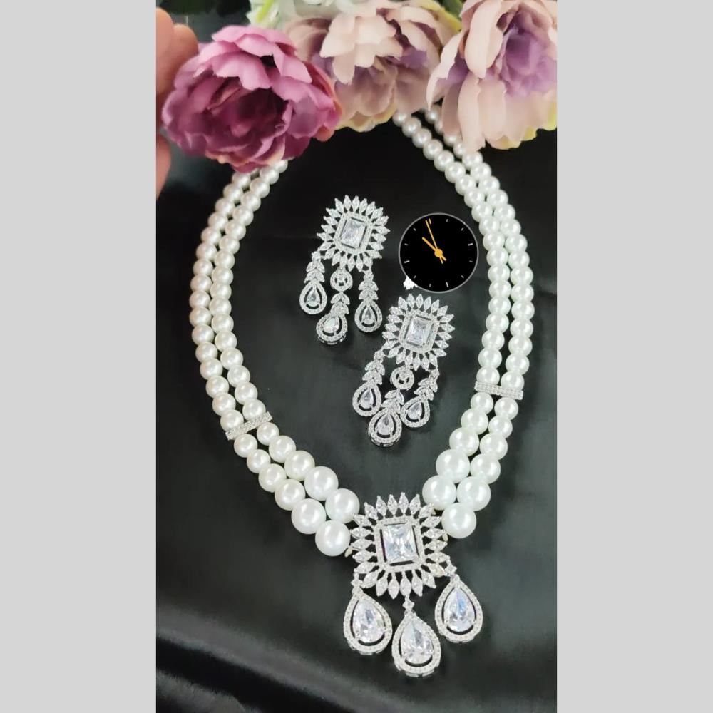 Glow Up Your Look Manisha Jewellery Pearl And  American Diamond Necklace Set