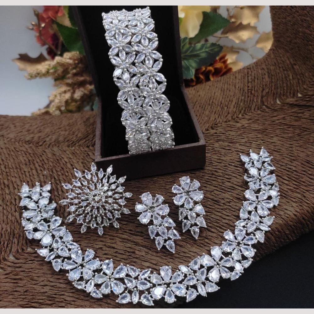 Manisha Jewellery Rhodium Plated Sparkling American Diamond Combo Set