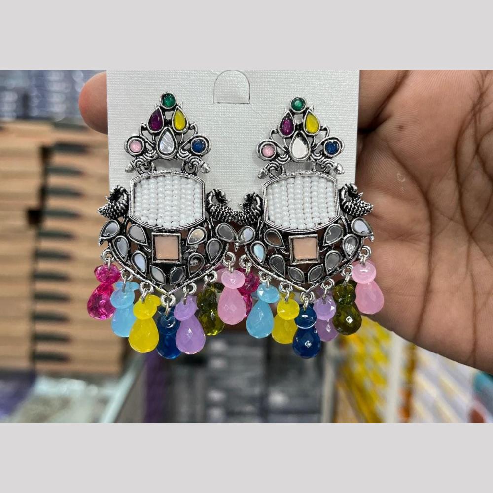 Manisha Jewellery Designer Oxidised Dangler Earrings With Mirror Detailing And Bead Accent