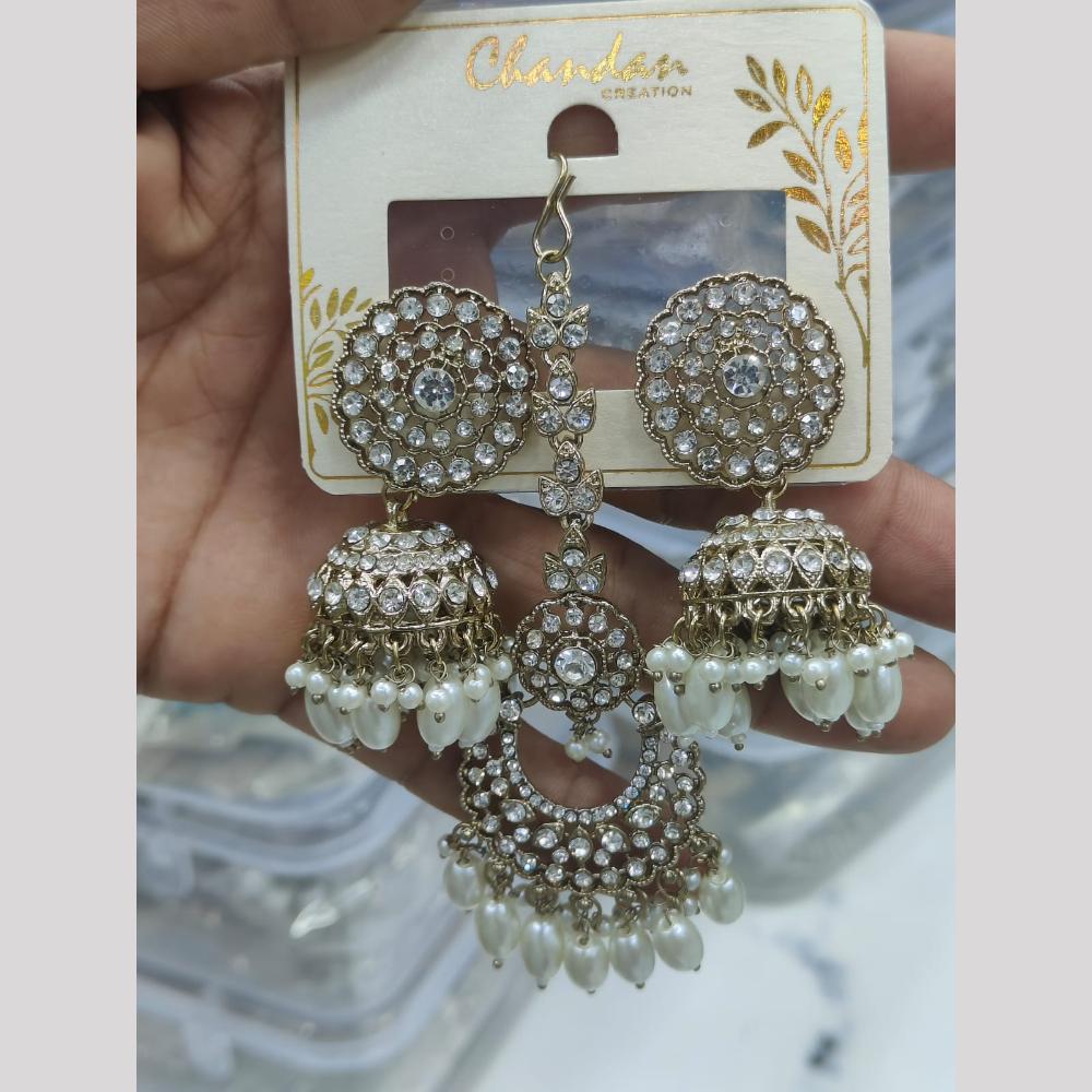 Manisha Jewellery Ethnic Pearl Jhumki Earrings With Austrain Stone Work Coordinated Maangtikka