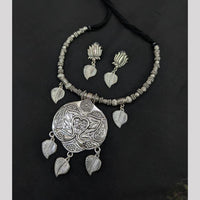Manisha Jewellery Ethnic Oxidised Necklace Set With Lotus And Leaf Design Perfect For Indian Outfits 
