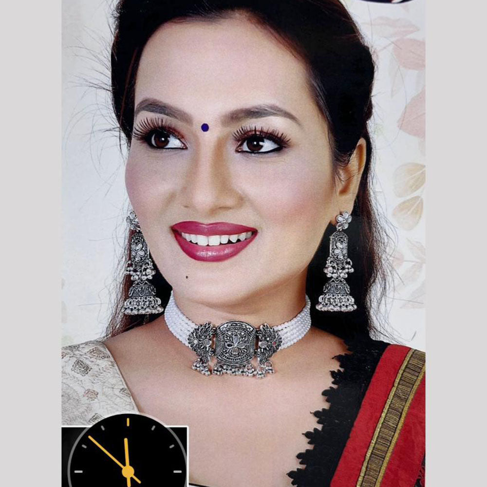 Manisha Jewellery Oxidised Choker Necklace Set With Pearl Elegant Ethnic Wear