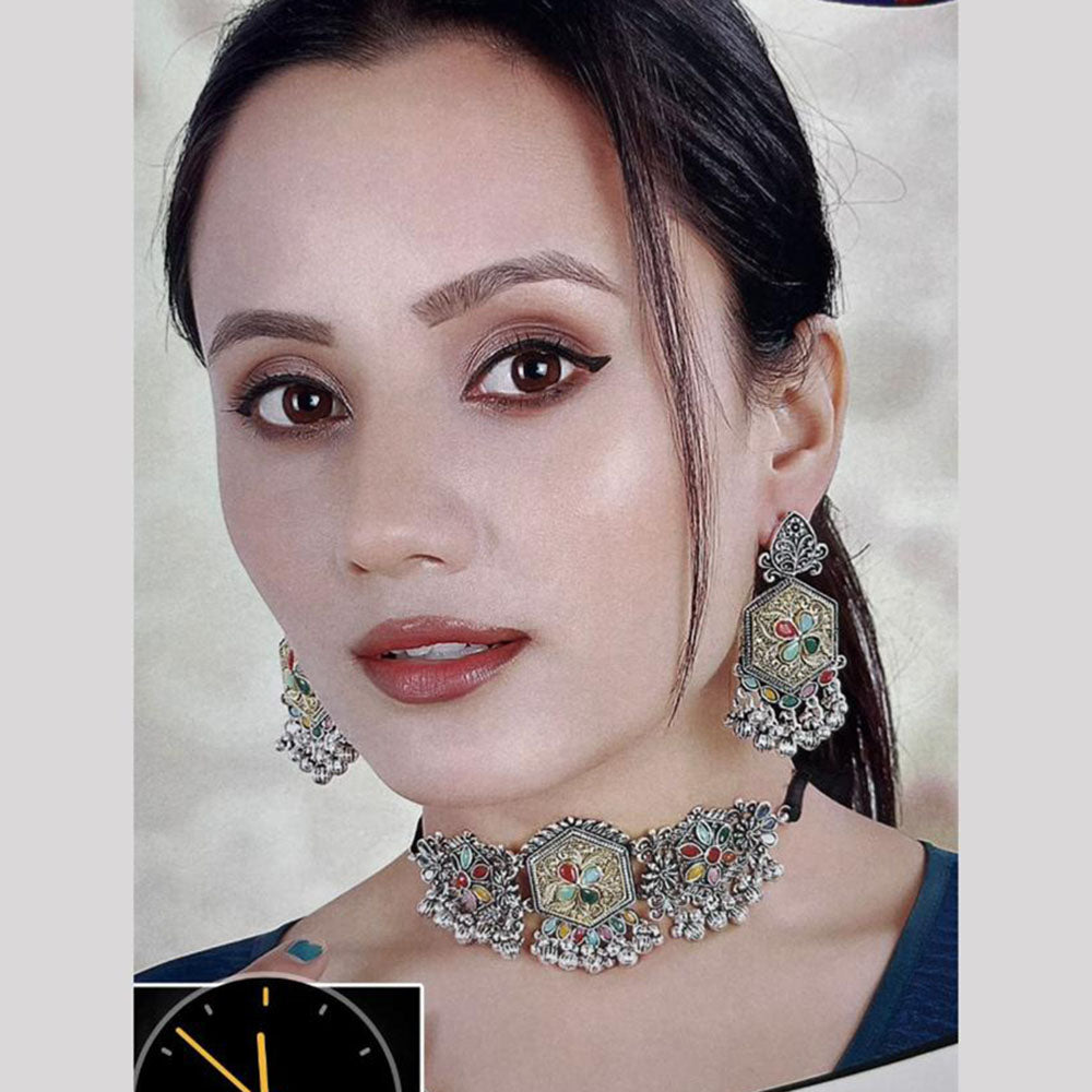 Manisha Jewellery Oxidised Plated Pota Stone Choker Set A Bold Twist On Tradition
