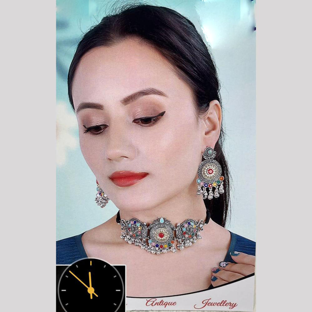 Manisha Jewellery Oxidised Plated Pota Stone Choker Set A Bold Twist On Tradition