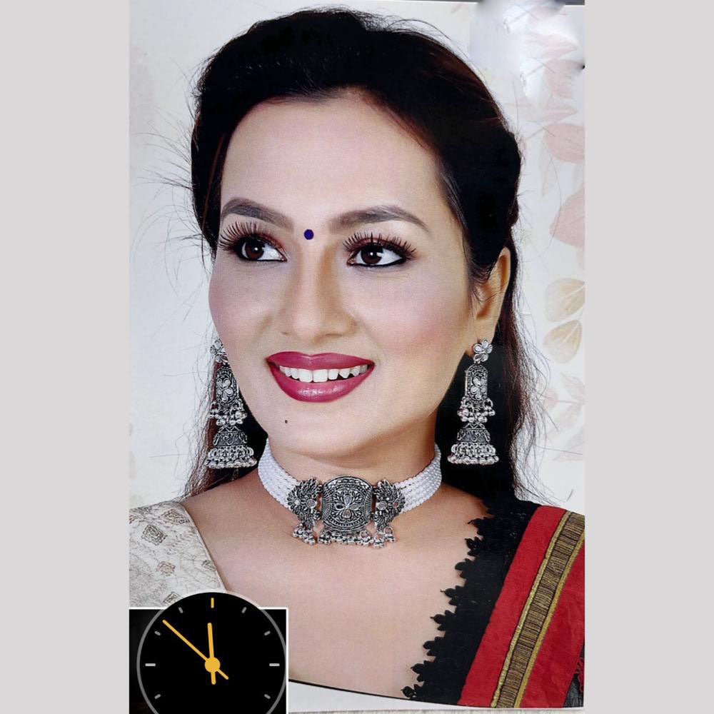 Manisha Jewellery Oxidised Choker Necklace Set With Pearl Elegant Ethnic Wear