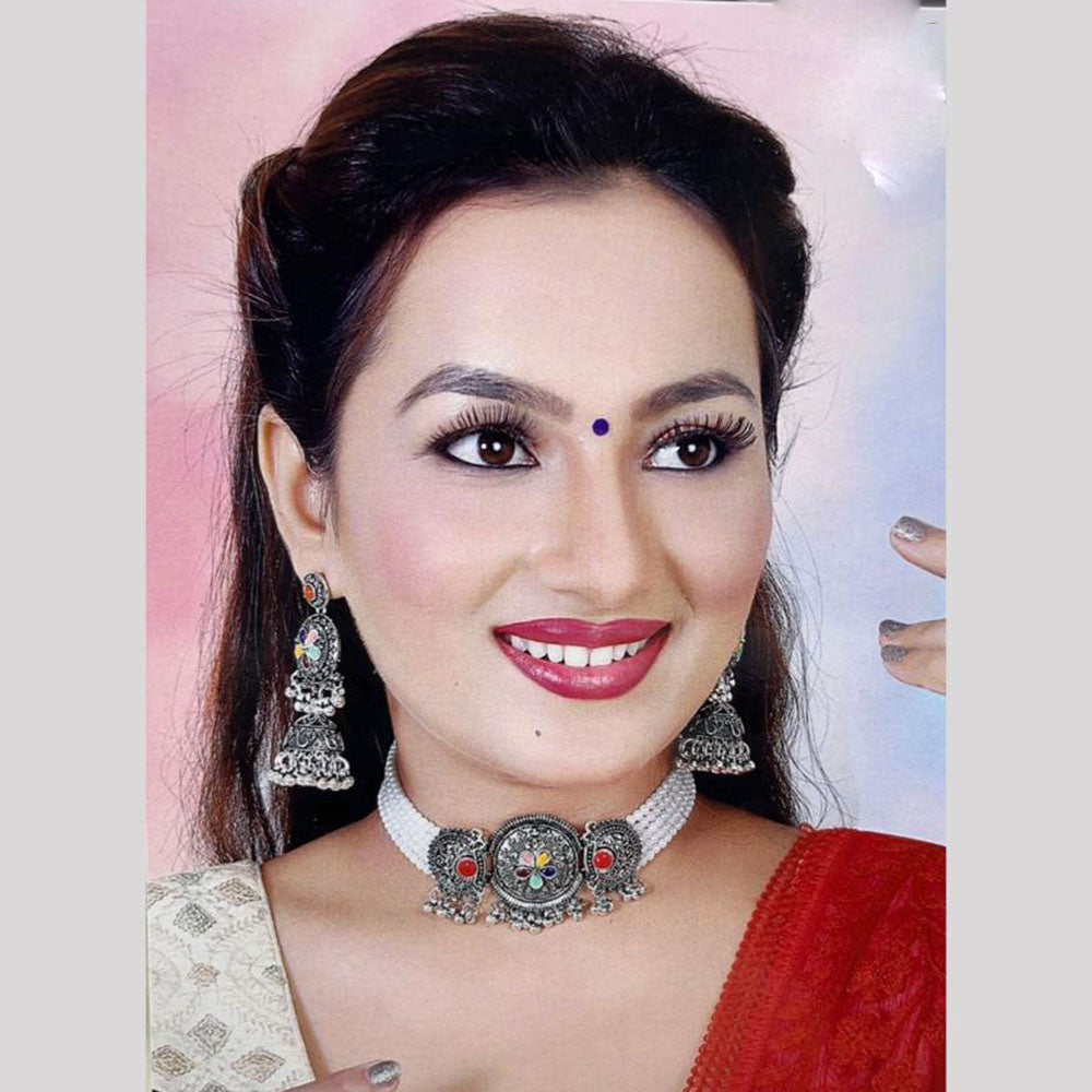 Manisha Jewellery Oxidised Plated Pota Stone Choker Set A Bold Twist On Tradition