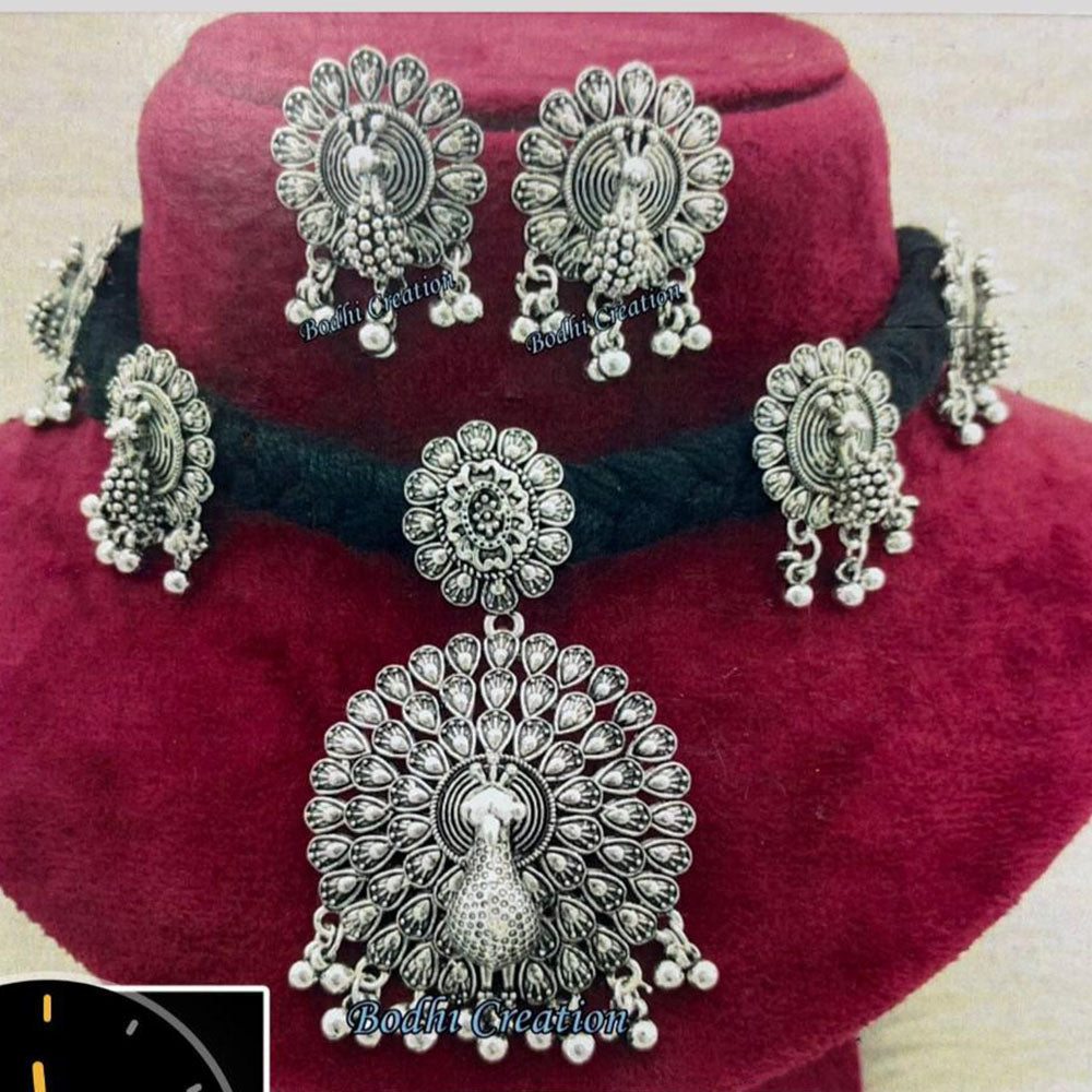 Manisha Jewellery Oxidised Plated Elegant Peacock Motif Necklace Set