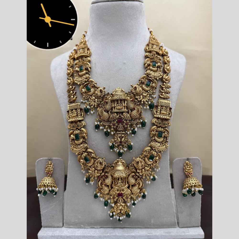Manisha Jewellery Royal South Temple Double Necklace Pota And Pearl Set With Elegant Peacock Motif