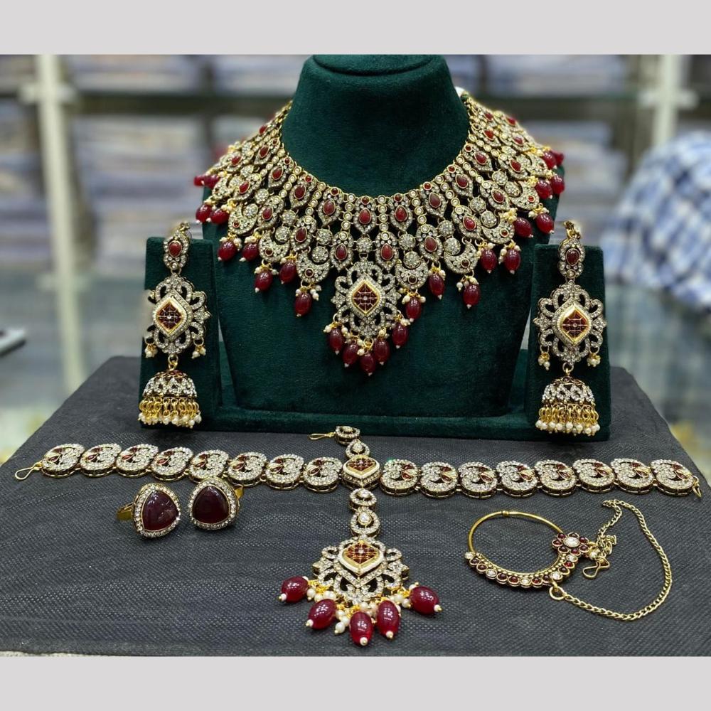 Manisha Jewellery Semi Bridal Necklace Set With Austrain And Pota Stone A Graceful Blend Of Tradition