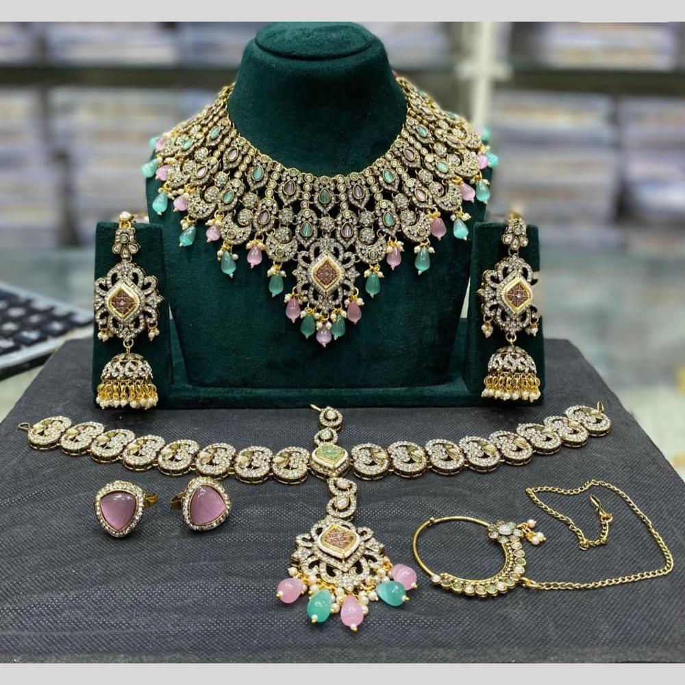 Manisha Jewellery Semi Bridal Necklace Set With Austrain And Pota Stone A Graceful Blend Of Tradition