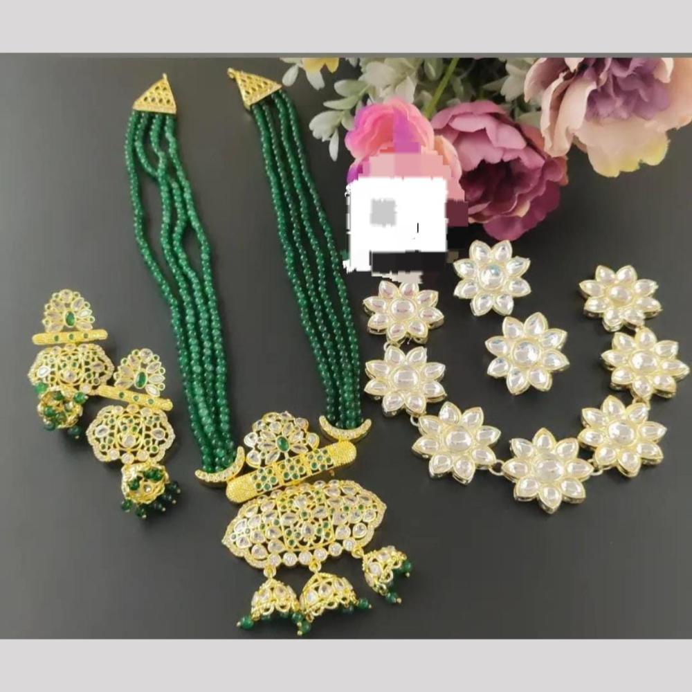 Manisha Jewellery Crystal Stone And Beads Matching Set Stylish Combo For Festive Wear