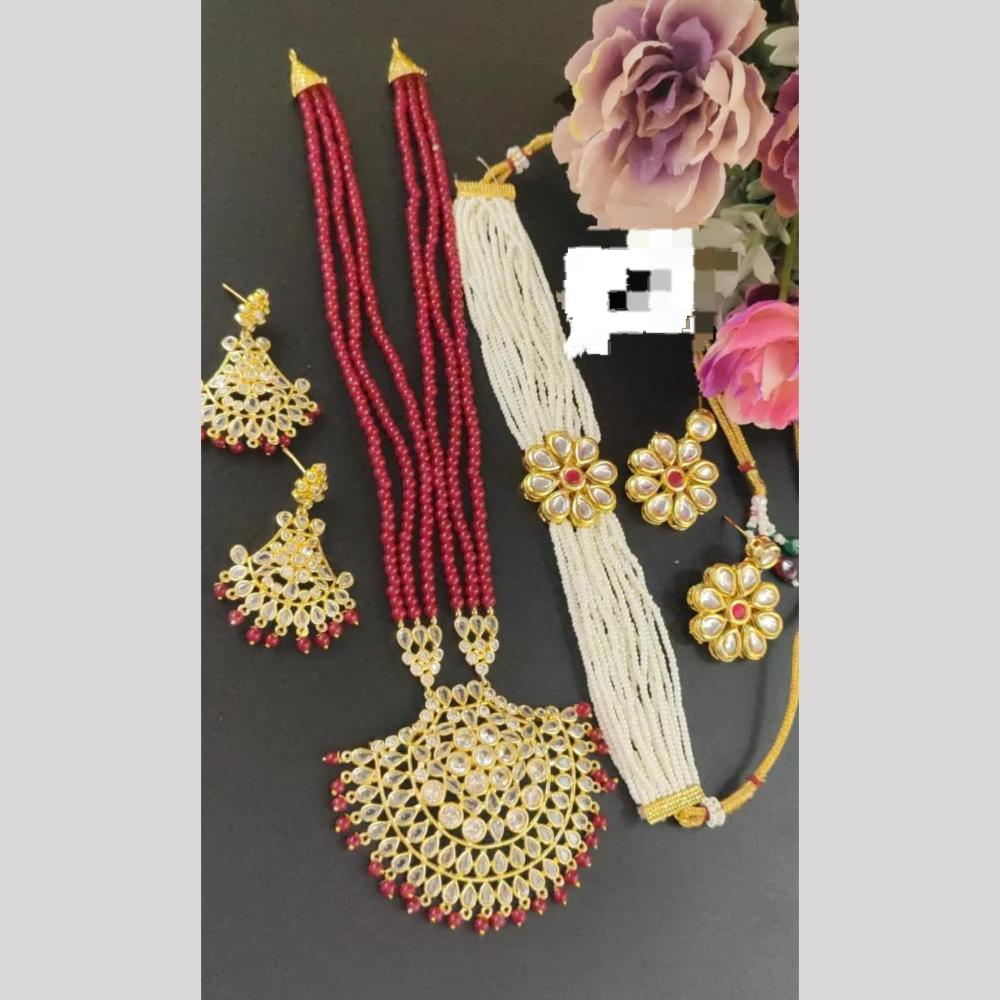 Manisha Jewellery Crystal Stone And Beads Matching Set Stylish Combo For Festive Wear