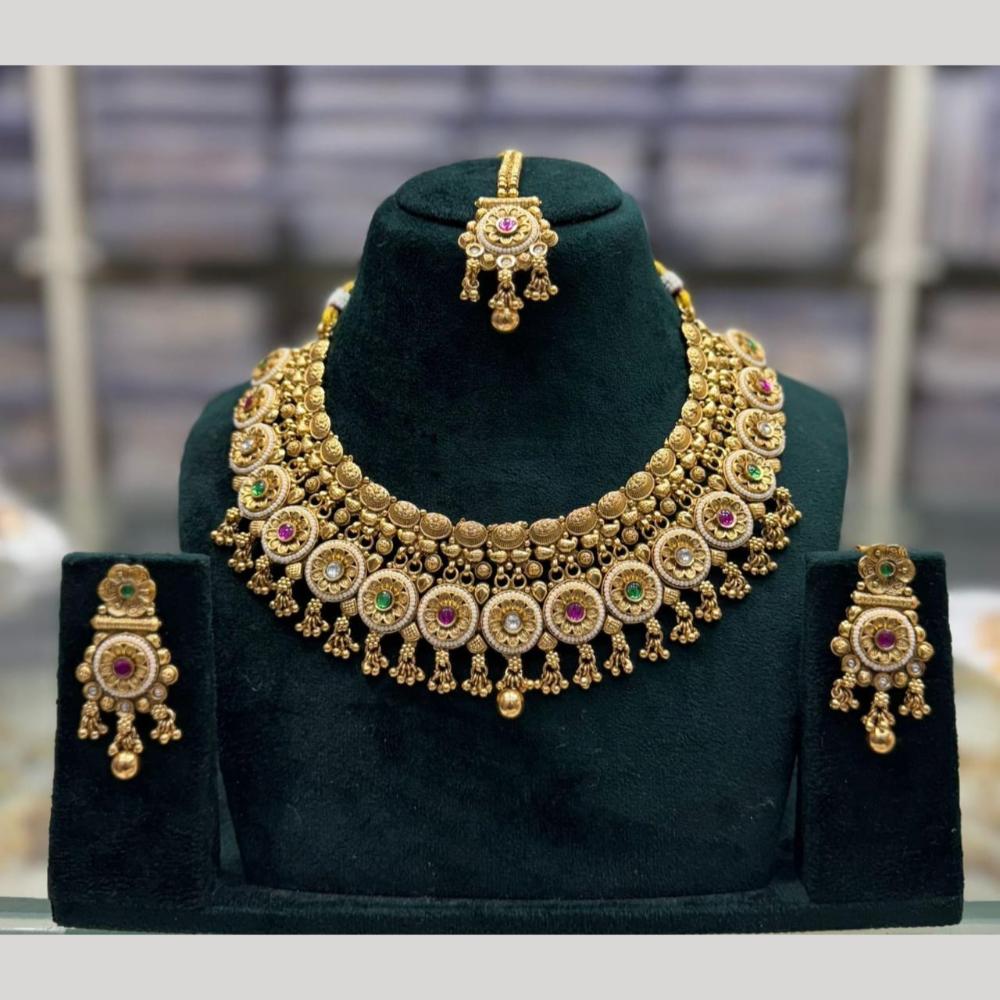 Manisha Jewellery Ethnic Pota Stone Necklace Set With Maangtikka For Wedding & Festive Wear