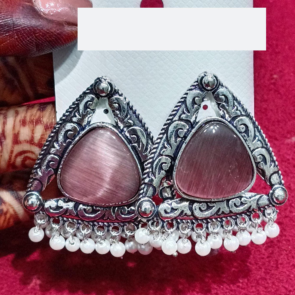Manisha Jewellery Oxidised Pota Stone And Pearl Dangler Earrings