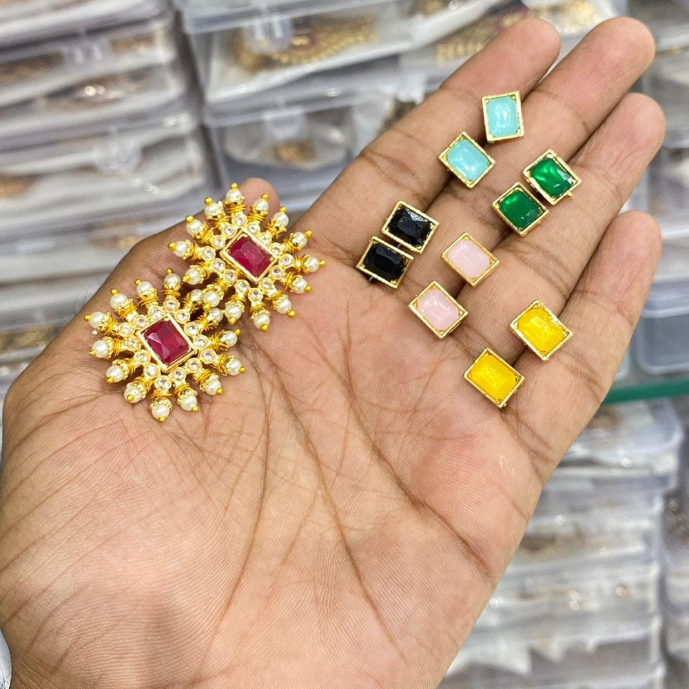 Manisha Jewellery Ethnic Pota Stone And Pearls Changeable Stud Earrings
