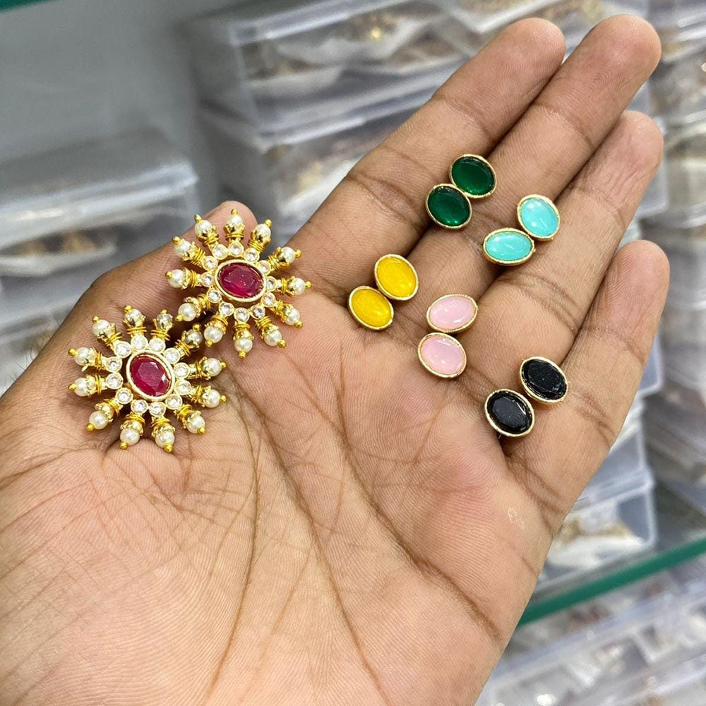 Manisha Jewellery Ethnic Pota Stone And Pearls Changeable Stud Earrings