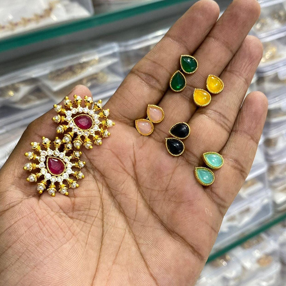 Manisha Jewellery Ethnic Pota Stone And Pearls Changeable Stud Earrings