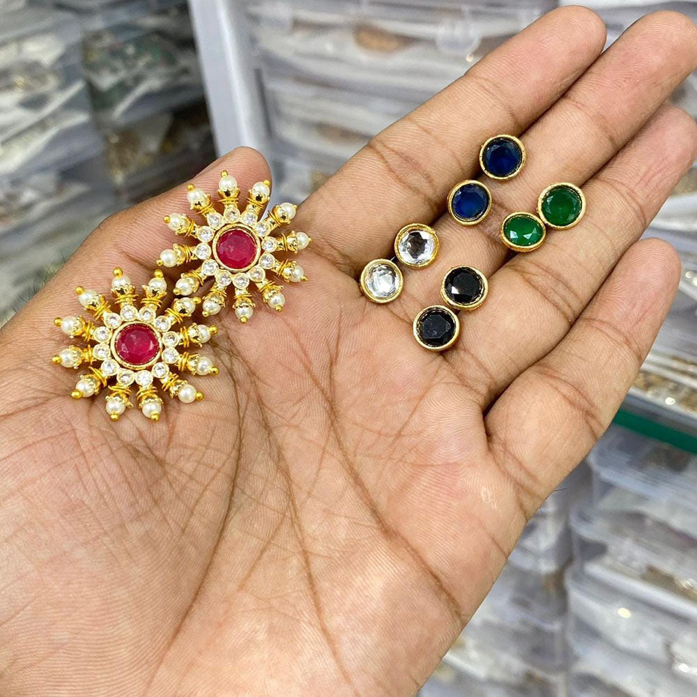 Manisha Jewellery Ethnic Pota Stone And Pearls Changeable Stud Earrings