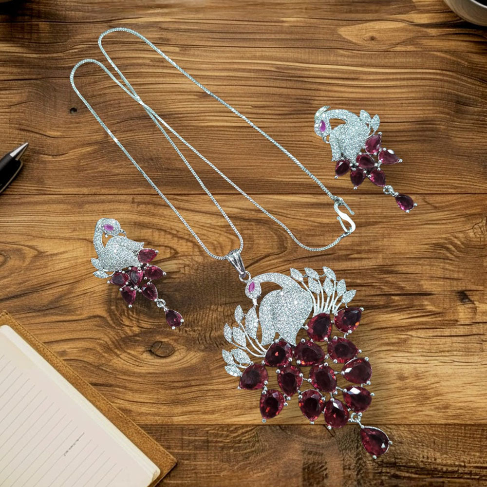 Manisha Jewellery Peacock Design American Diamond Necklace Set