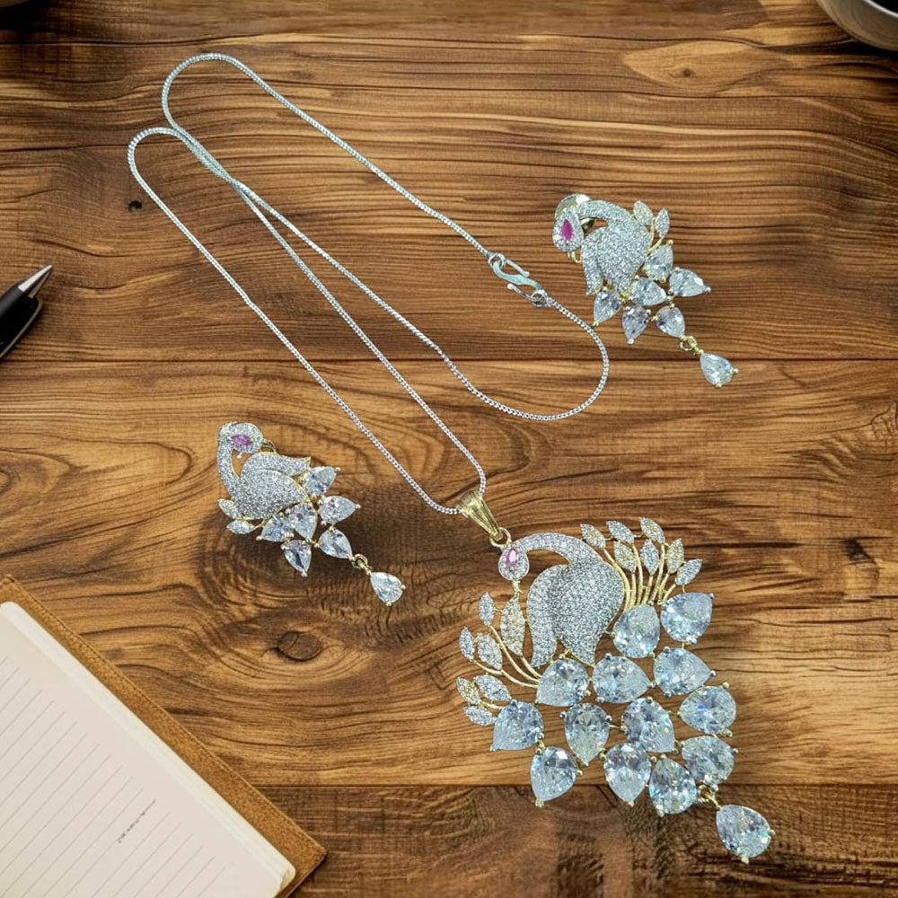 Manisha Jewellery Peacock Design American Diamond Necklace Set