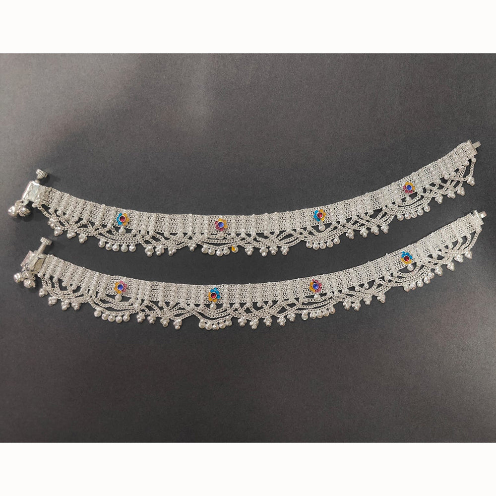 Manisha Jewellery Classic Silver Plated Traditional Payal with Engraved Design for Women & Girls