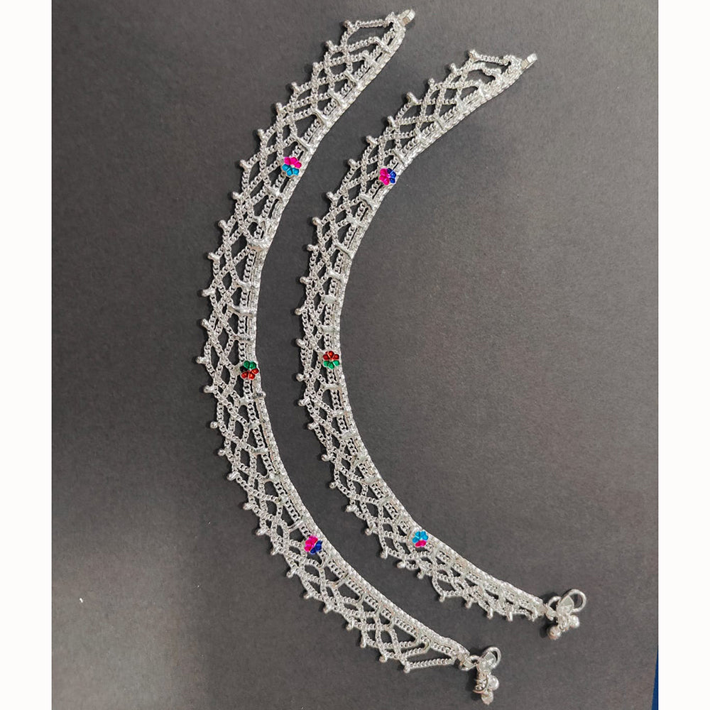 Manisha Jewellery Classic Silver Plated Traditional Payal with Engraved Design for Women & Girls