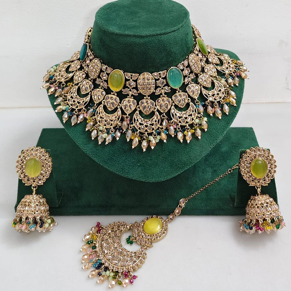 Manisha Jewellery Styled to Shine Crystal Stone And Beads Elegant Choker Necklace Set