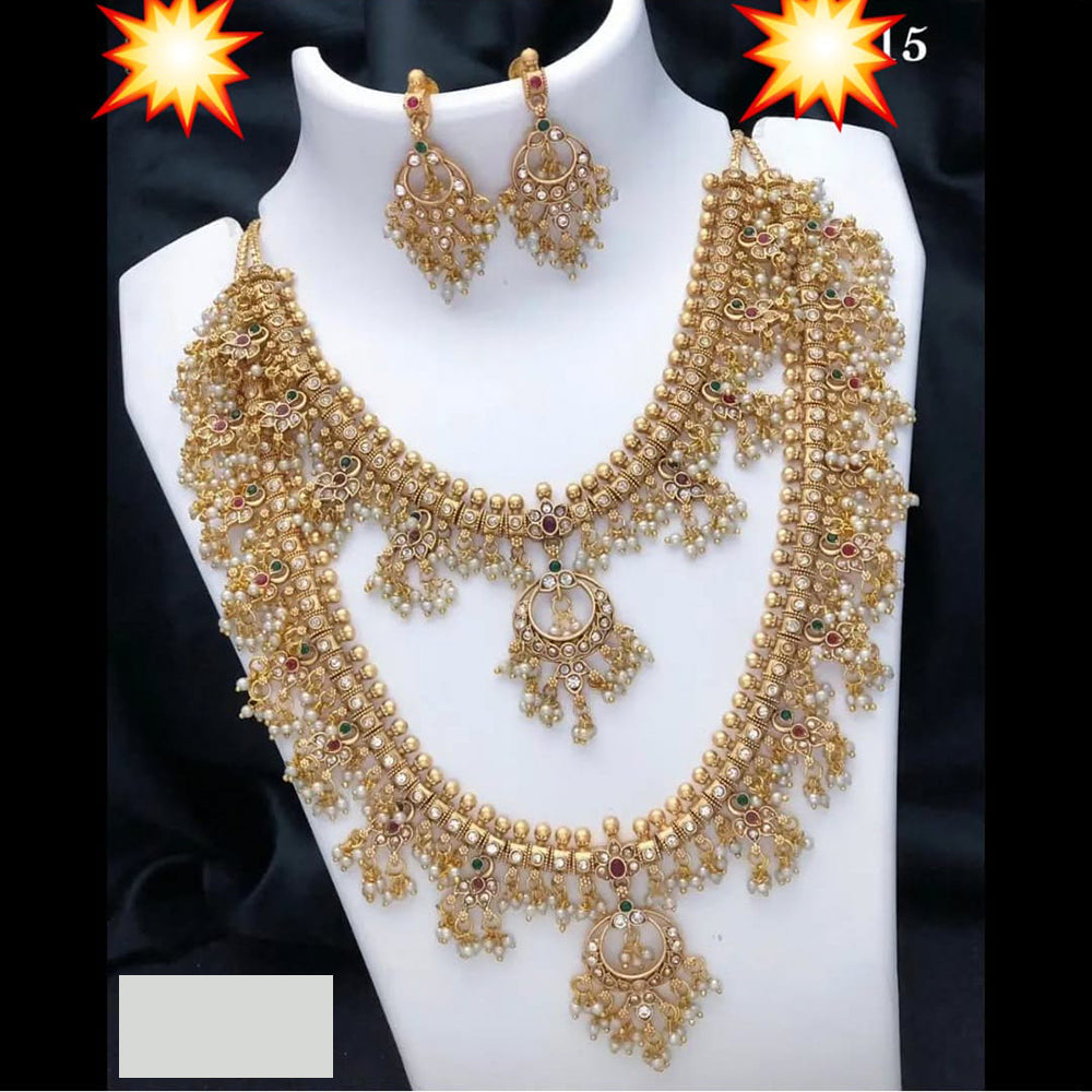 Manisha Jewellery Elegance Sparkle Pota Stone And Pearl Double Necklace Set