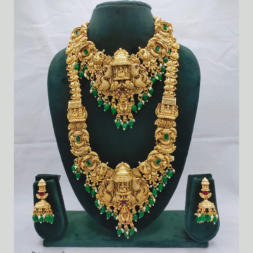 Manisha Jewellery Antique Gold Finish Double Temple Necklace Set with Earrings