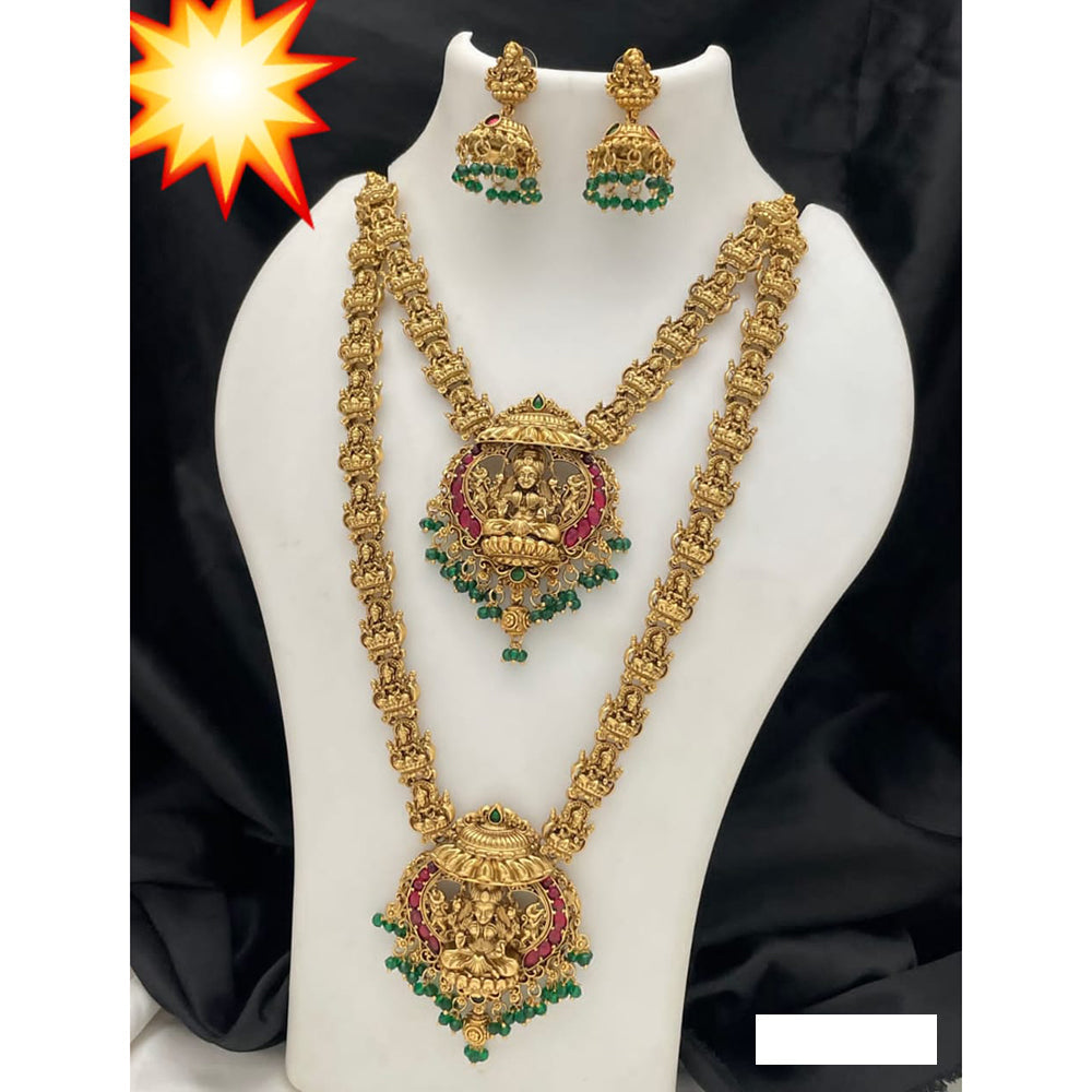 Manisha Jewellery Antique Gold Finish Double Temple Necklace Set with Earrings