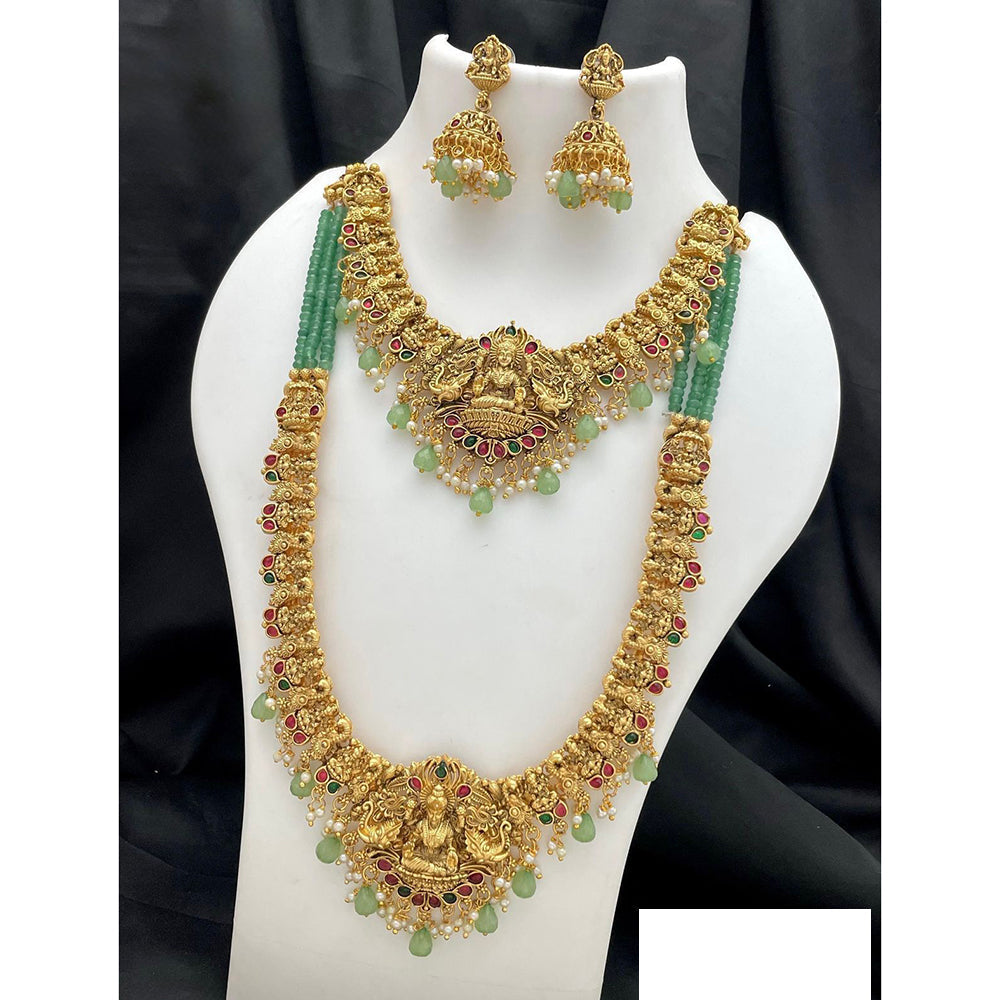 Manisha Jewellery Antique Gold Finish Double Temple Necklace Set with Earrings