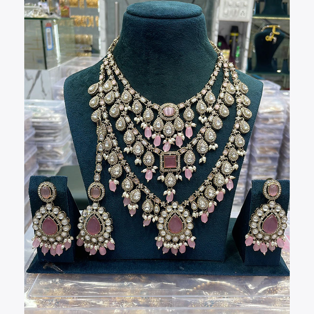 Manisha Jewellery Handcrafted Kundan and Beads Semi Bridal Set for Wedding Festive Wear Light Pink
