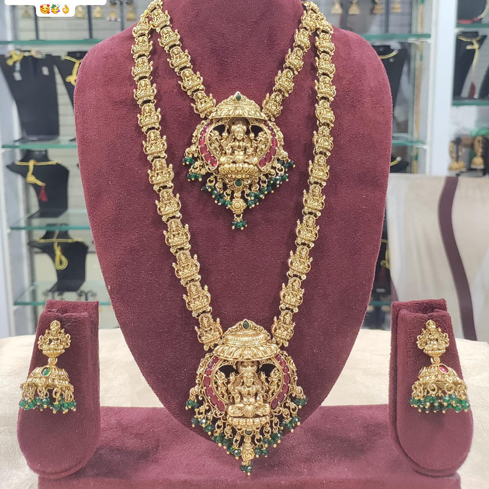 Manisha Jewellery Antique Gold Finish Double Temple Necklace Set with Earrings