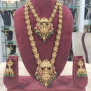 Manisha Jewellery Antique Gold Finish Double Temple Necklace Set with Earrings