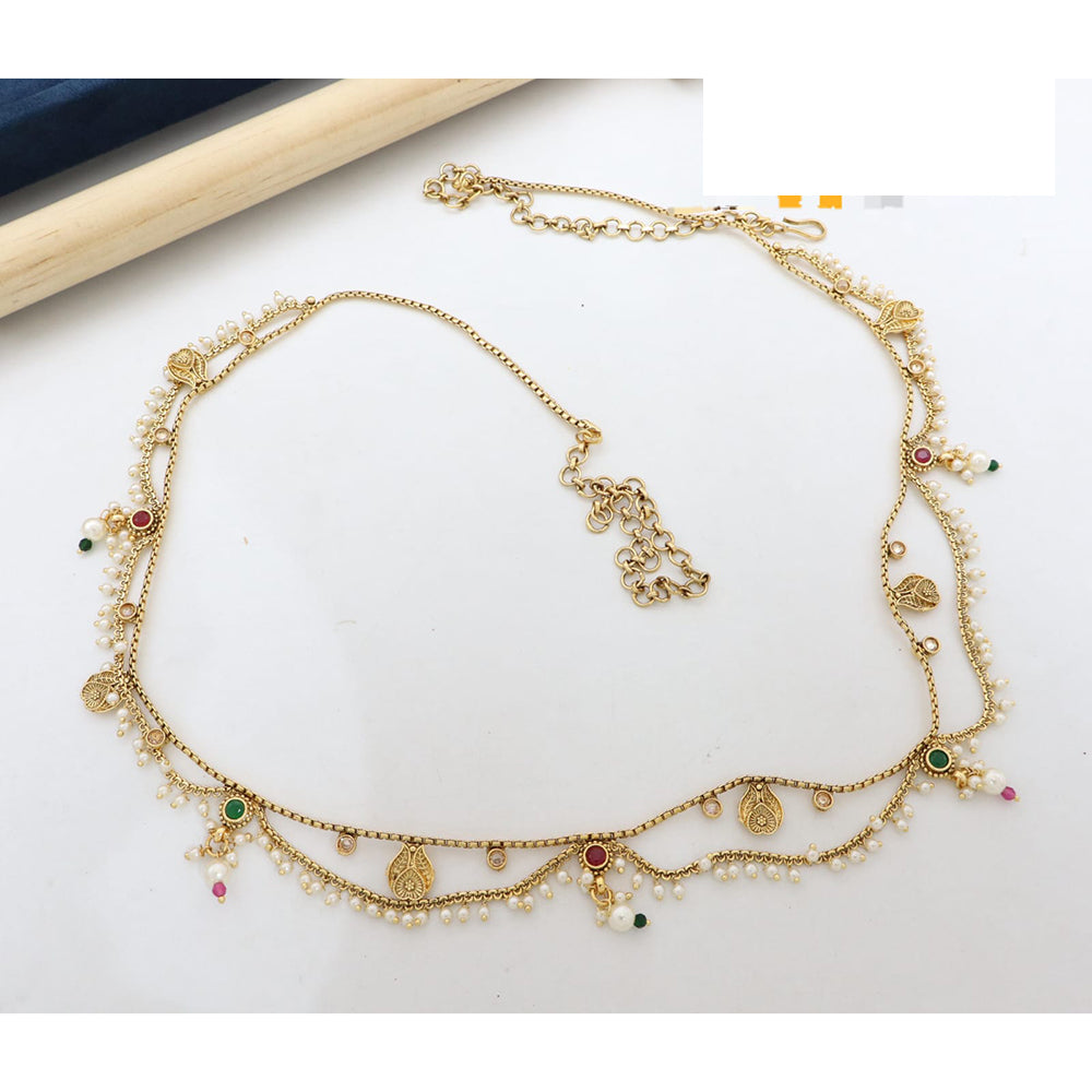 Manisha Jewellery Traditional Pota Stone and Pearl Drops Antique Kamarband