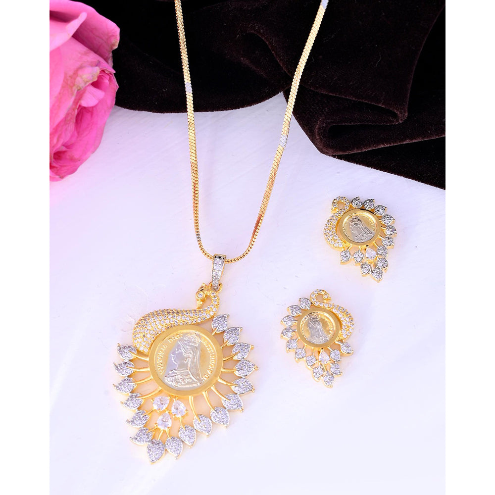 Manisha Jewellery Elegant Peacock Design with American Dimond Chain Pendant Set