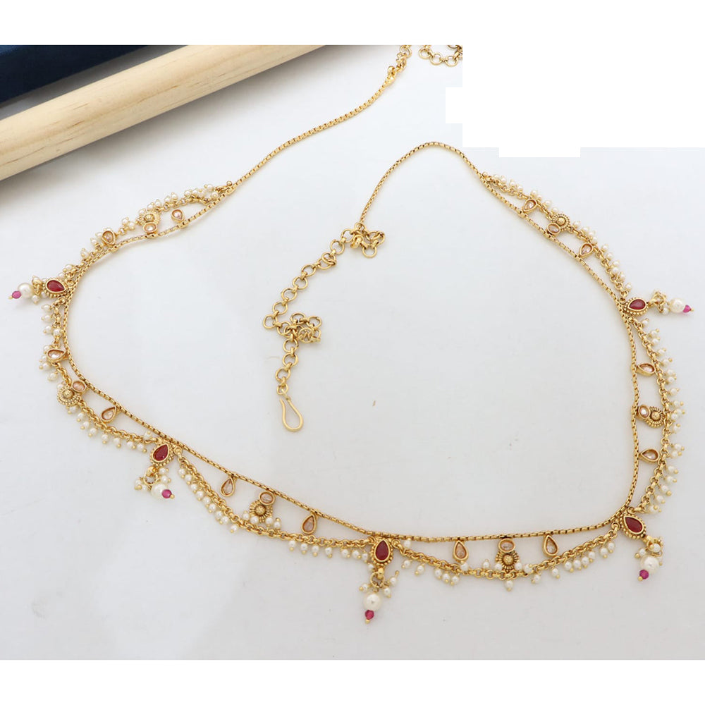 Manisha Jewellery Traditional Pota Stone and Pearl Drops Antique Kamarband