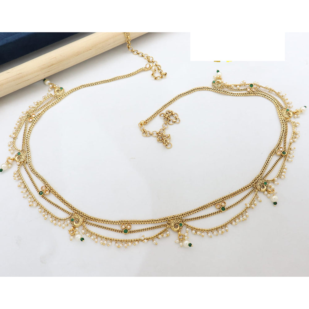Manisha Jewellery Traditional Pota Stone and Pearl Drops Antique Kamarband