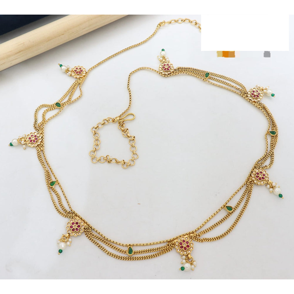 Manisha Jewellery Traditional Pota Stone and Pearl Drops Antique Kamarband