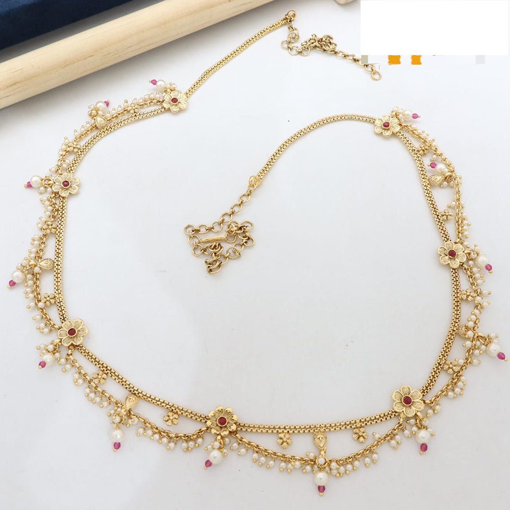 Manisha Jewellery Traditional Pota Stone and Pearl Drops Antique Kamarband