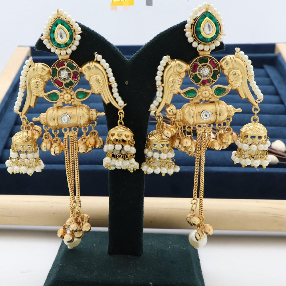 Manisha Jewellery Twin Parrots Glory with Dangling Bells and Pearls Ethnic Earrings