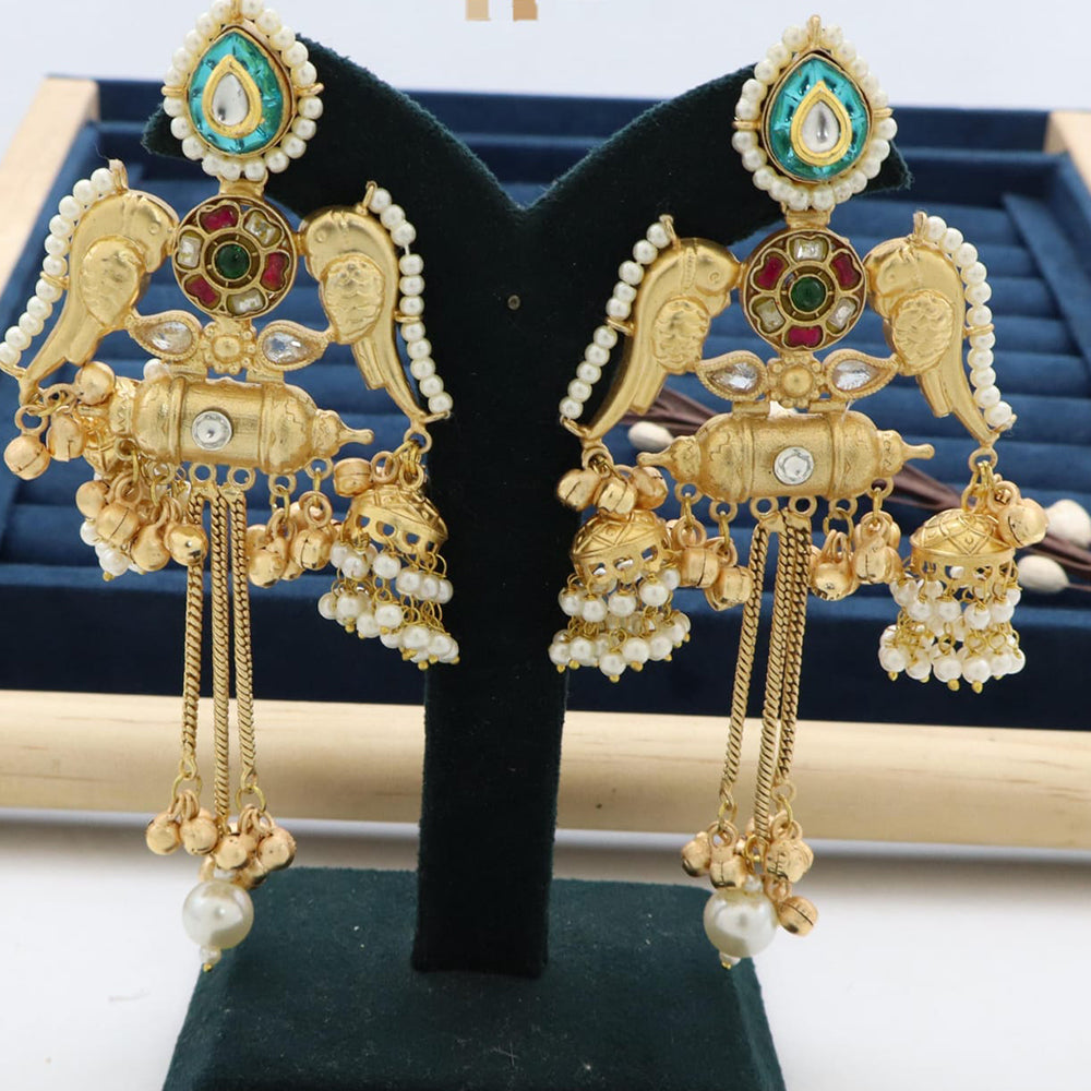 Manisha Jewellery Twin Parrots Glory with Dangling Bells and Pearls Ethnic Earrings