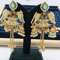 Manisha Jewellery Twin Parrots Glory with Dangling Bells and Pearls Ethnic Earrings