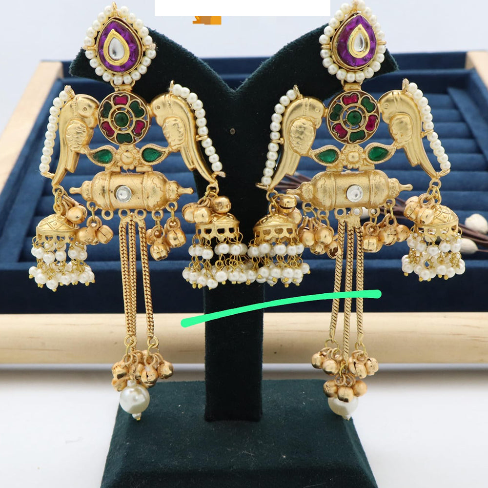 Manisha Jewellery Twin Parrots Glory with Dangling Bells and Pearls Ethnic Earrings