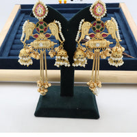 Manisha Jewellery Twin Parrots Glory with Dangling Bells and Pearls Ethnic Earrings